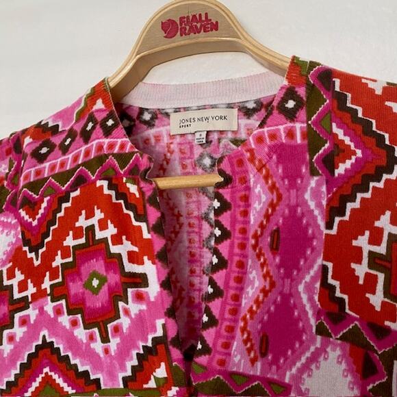 Jones New York Sport Cardigan Azalea Print Open Neck Top 3/4 Sleeve Women Small - Picture 3 of 9